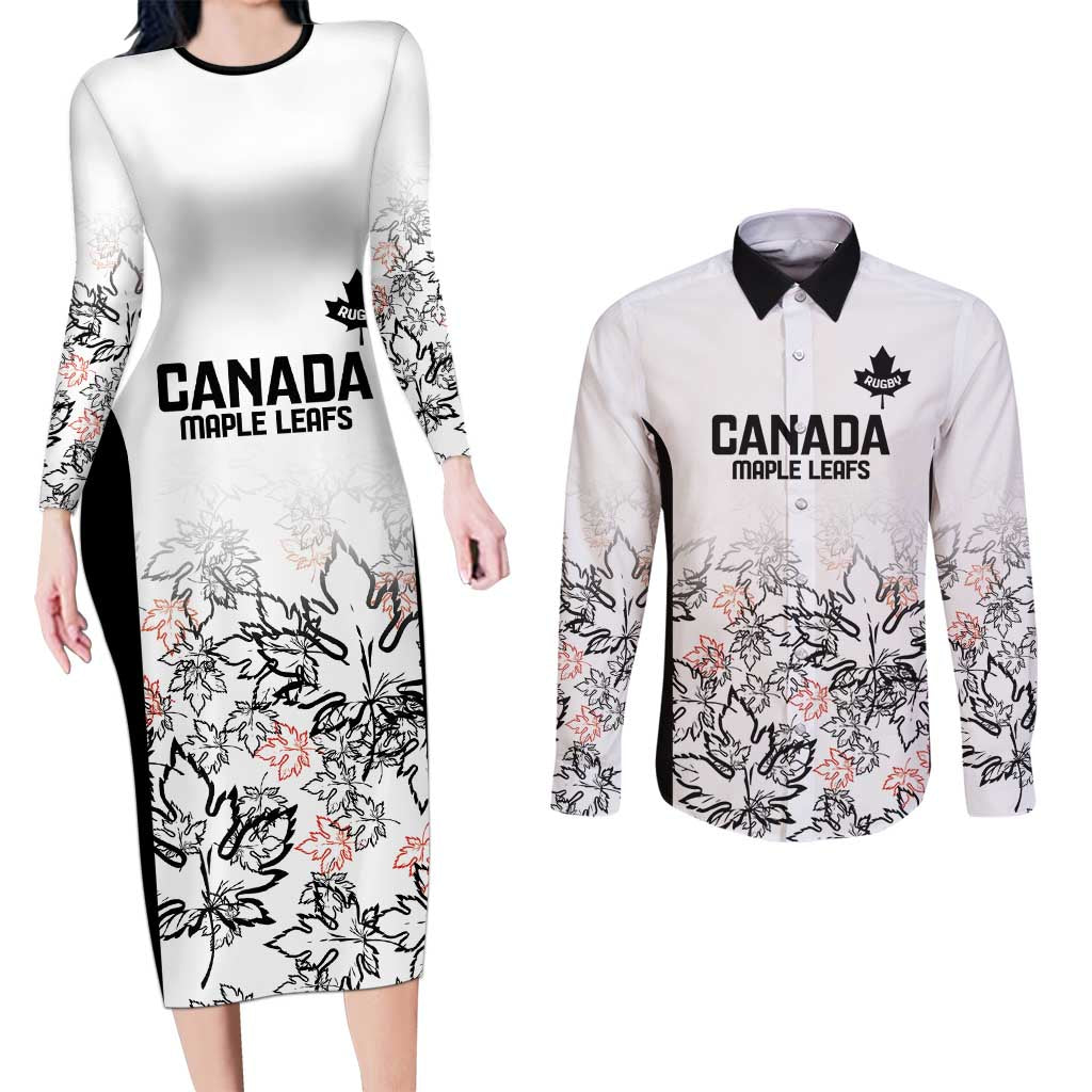 Canada Rugby Custom Couples Matching Long Sleeve Bodycon Dress and Long Sleeve Button Shirt Maple Leafs Go Champion - Wonder Print Shop