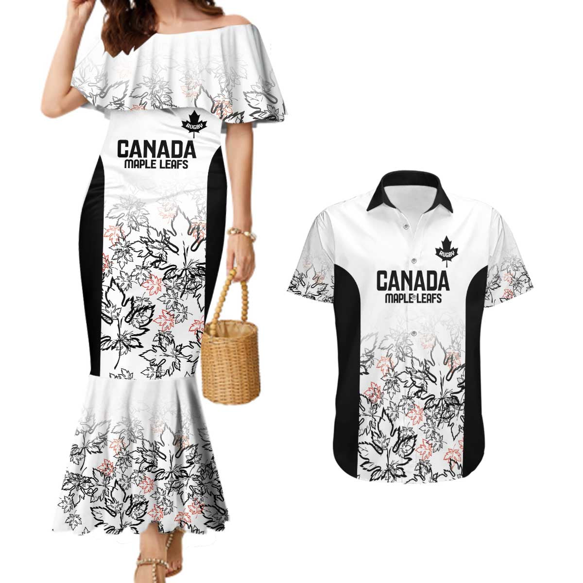 Canada Rugby Custom Couples Matching Mermaid Dress and Hawaiian Shirt Maple Leafs Go Champion - Wonder Print Shop