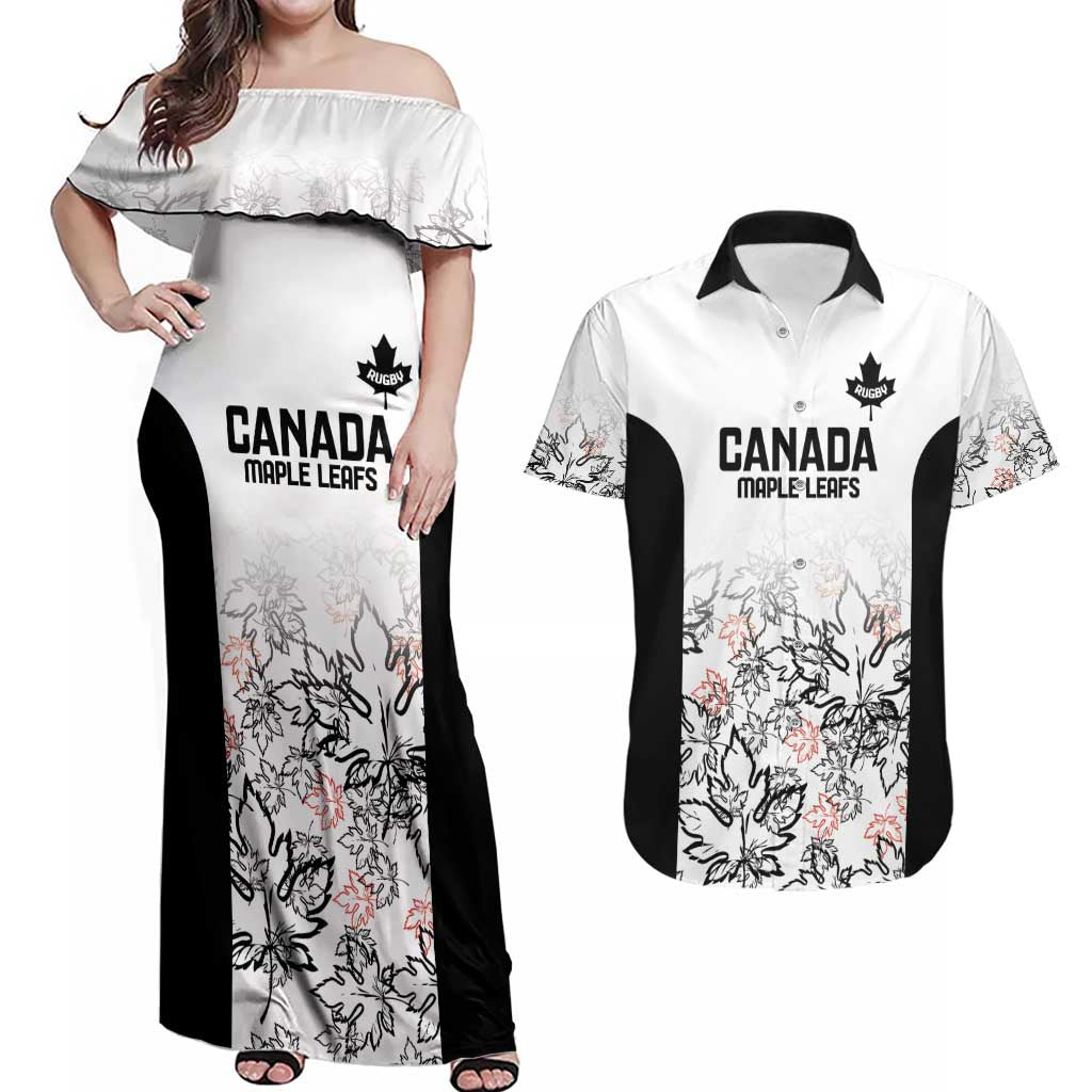 Canada Rugby Custom Couples Matching Off Shoulder Maxi Dress and Hawaiian Shirt Maple Leafs Go Champion - Wonder Print Shop
