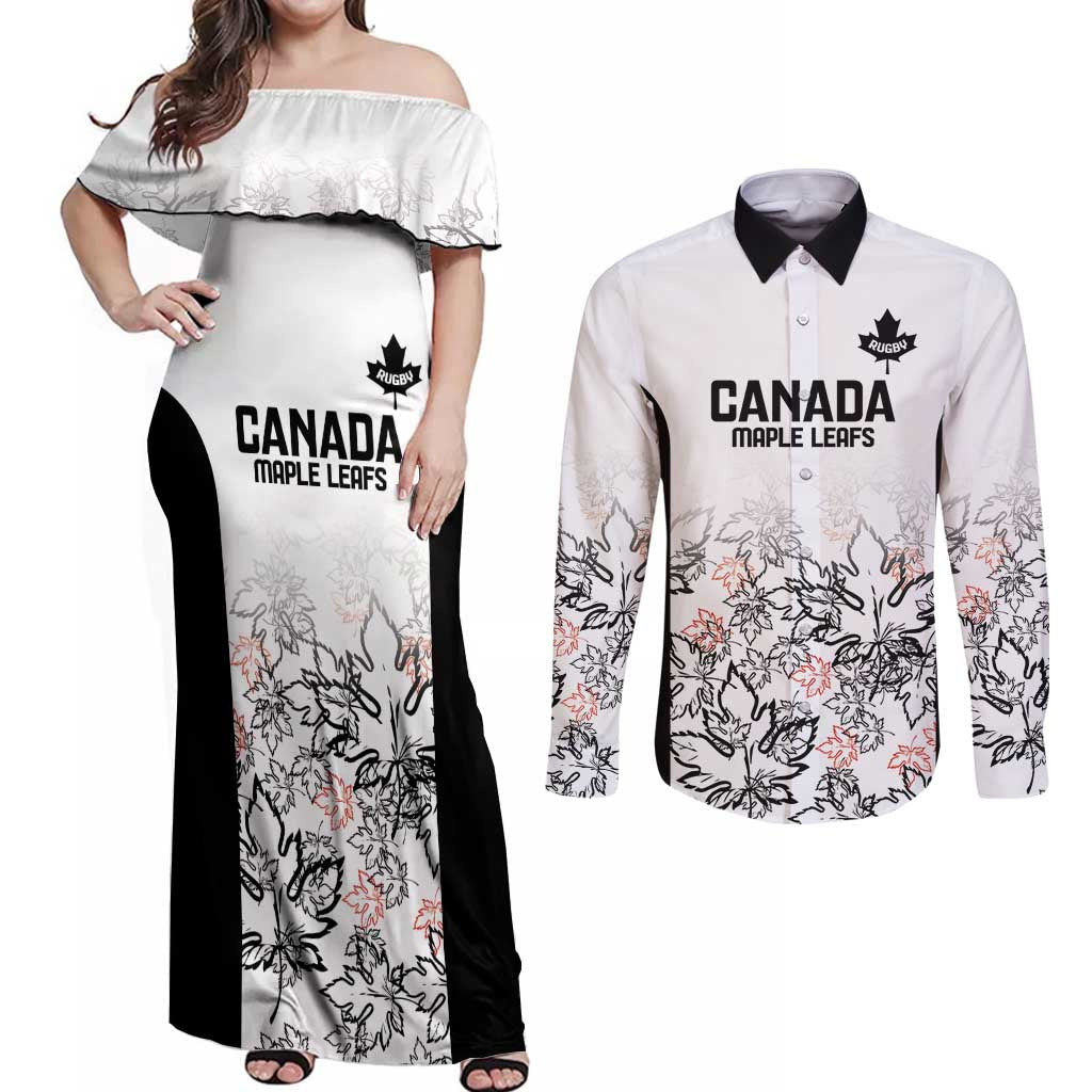 Canada Rugby Custom Couples Matching Off Shoulder Maxi Dress and Long Sleeve Button Shirt Maple Leafs Go Champion - Wonder Print Shop