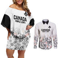 Canada Rugby Custom Couples Matching Off Shoulder Short Dress and Long Sleeve Button Shirt Maple Leafs Go Champion - Wonder Print Shop