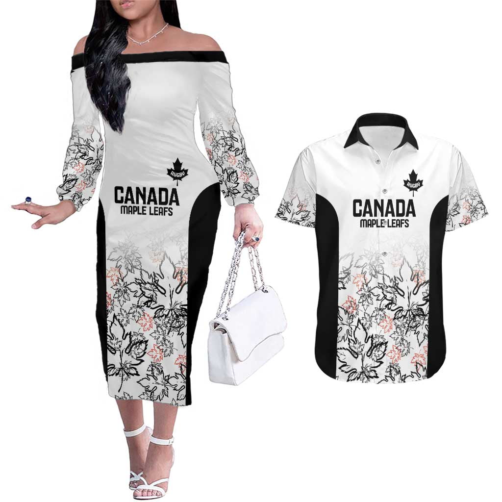 Canada Rugby Custom Couples Matching Off The Shoulder Long Sleeve Dress and Hawaiian Shirt Maple Leafs Go Champion - Wonder Print Shop
