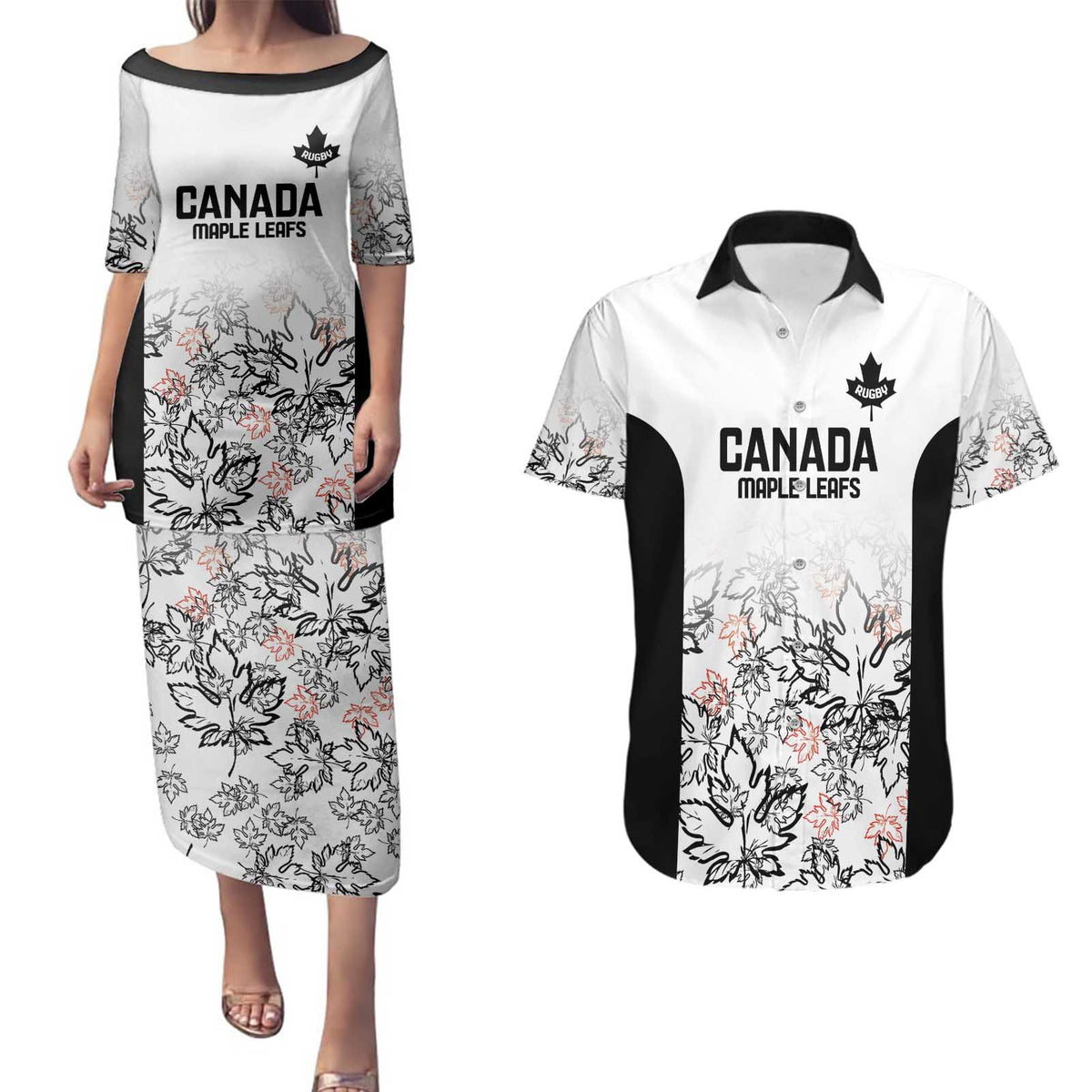 Canada Rugby Custom Couples Matching Puletasi and Hawaiian Shirt Maple Leafs Go Champion - Wonder Print Shop