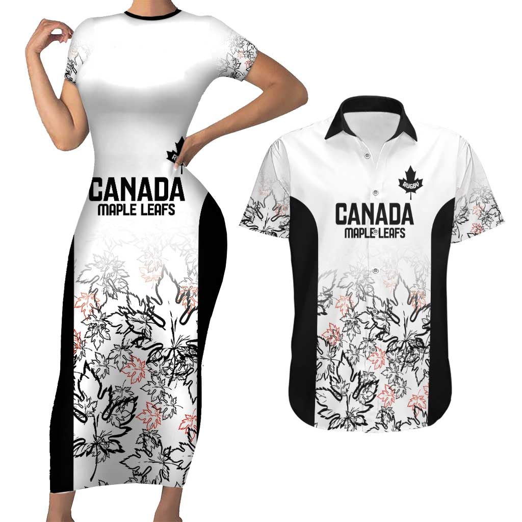 Canada Rugby Custom Couples Matching Short Sleeve Bodycon Dress and Hawaiian Shirt Maple Leafs Go Champion - Wonder Print Shop