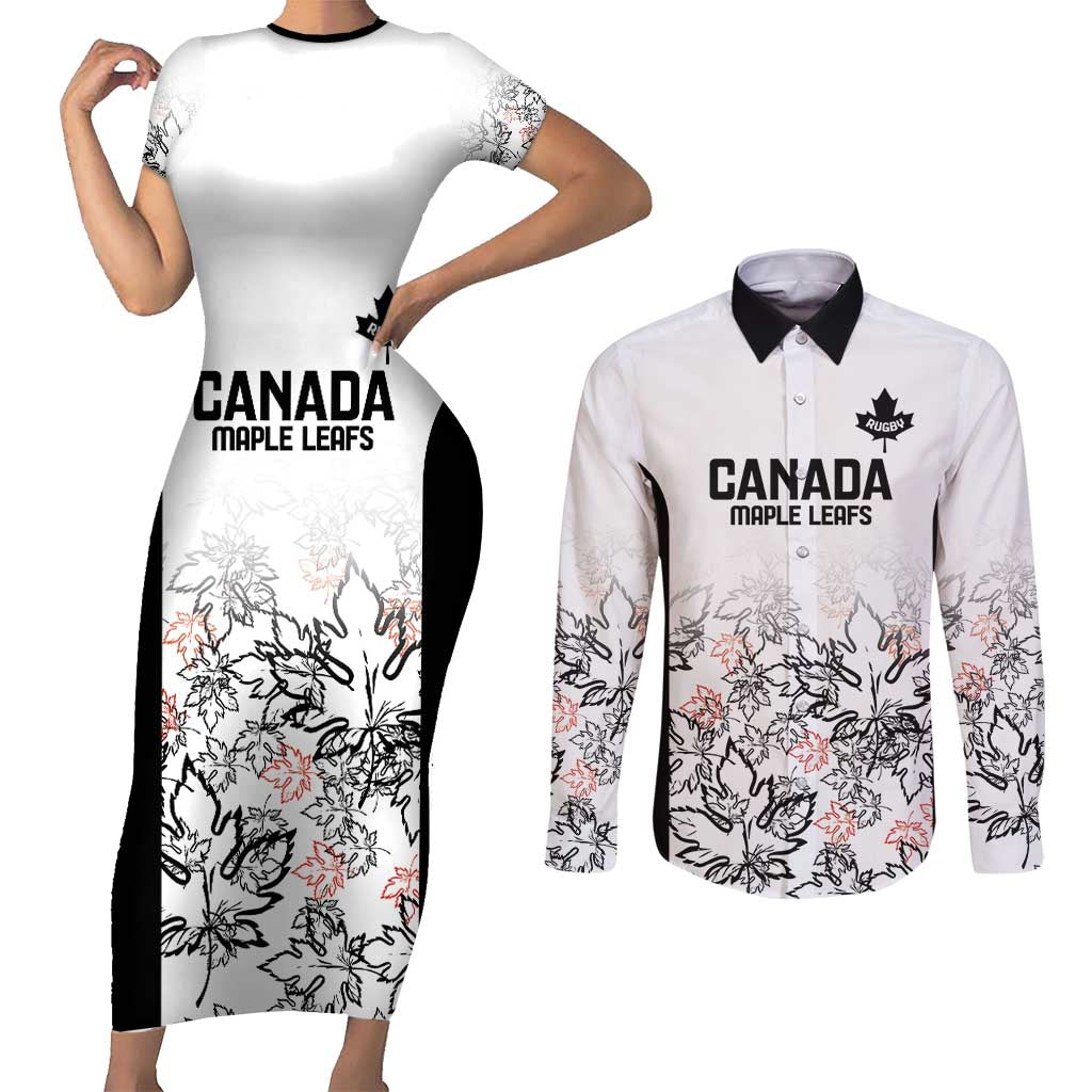 Canada Rugby Custom Couples Matching Short Sleeve Bodycon Dress and Long Sleeve Button Shirt Maple Leafs Go Champion - Wonder Print Shop