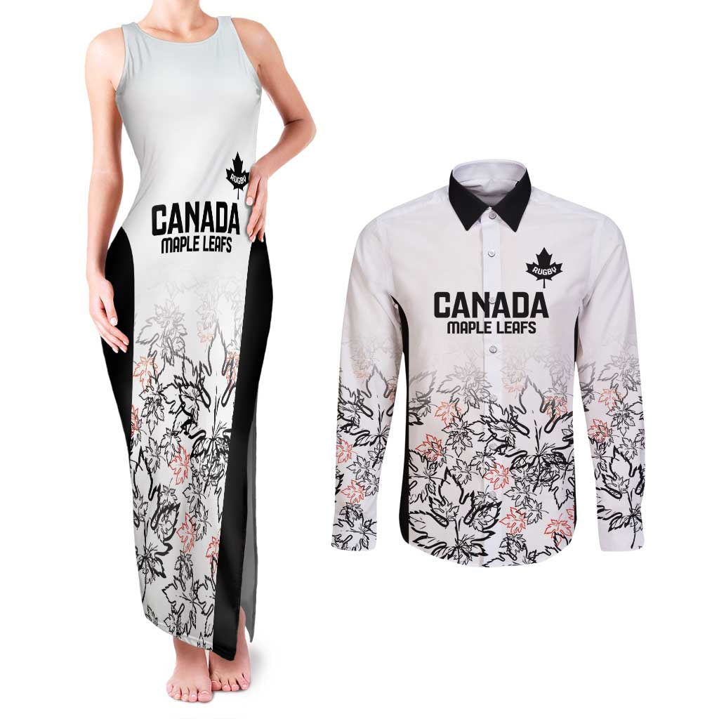 Canada Rugby Custom Couples Matching Tank Maxi Dress and Long Sleeve Button Shirt Maple Leafs Go Champion - Wonder Print Shop