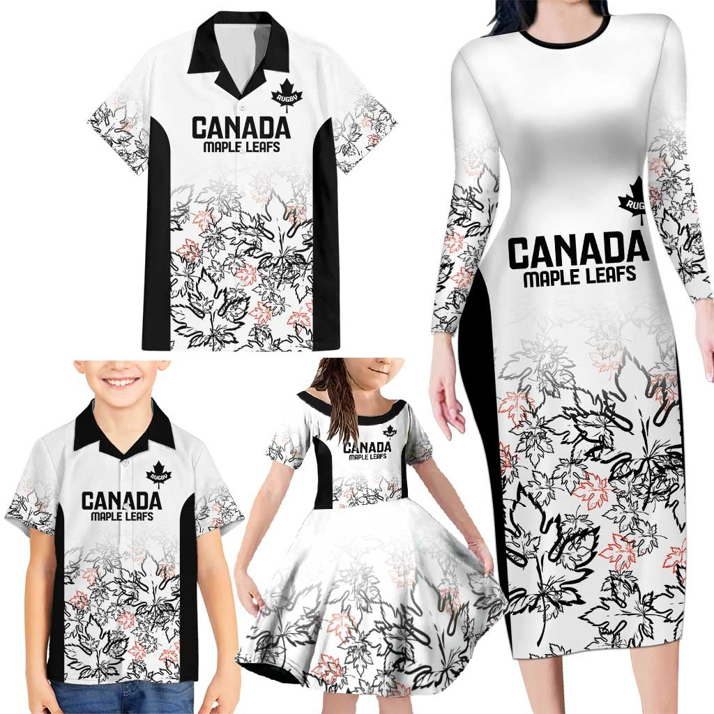 Canada Rugby Custom Family Matching Long Sleeve Bodycon Dress and Hawaiian Shirt Maple Leafs Go Champion - Wonder Print Shop