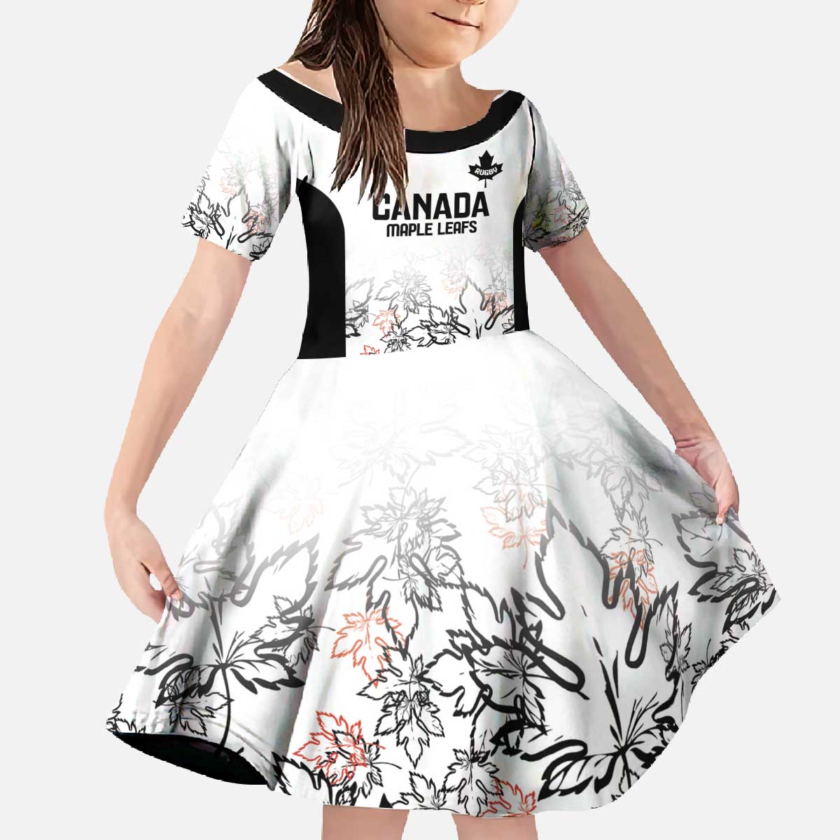 Canada Rugby Custom Family Matching Off The Shoulder Long Sleeve Dress and Hawaiian Shirt Maple Leafs Go Champion - Wonder Print Shop
