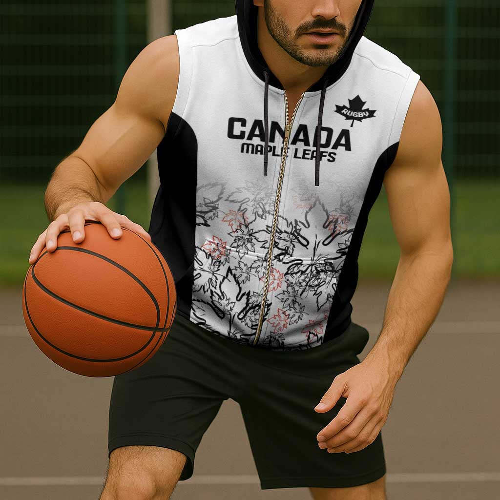 Canada Rugby Custom Sleeveless Zip Hoodie Maple Leafs Go Champion - Wonder Print Shop