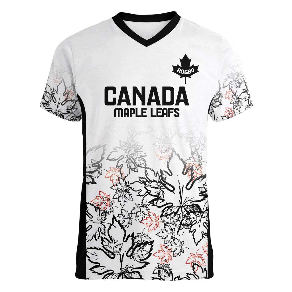 Canada Rugby Custom Women V-Neck T-Shirt Maple Leafs Go Champion - Wonder Print Shop