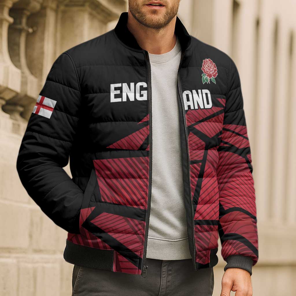 England Rugby Custom Bomber Puffer Jacket Red Roses Go Champion - Wonder Print Shop