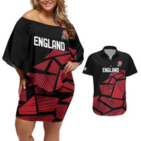 England Rugby Custom Couples Matching Off Shoulder Short Dress and Hawaiian Shirt Red Roses Go Champion - Wonder Print Shop