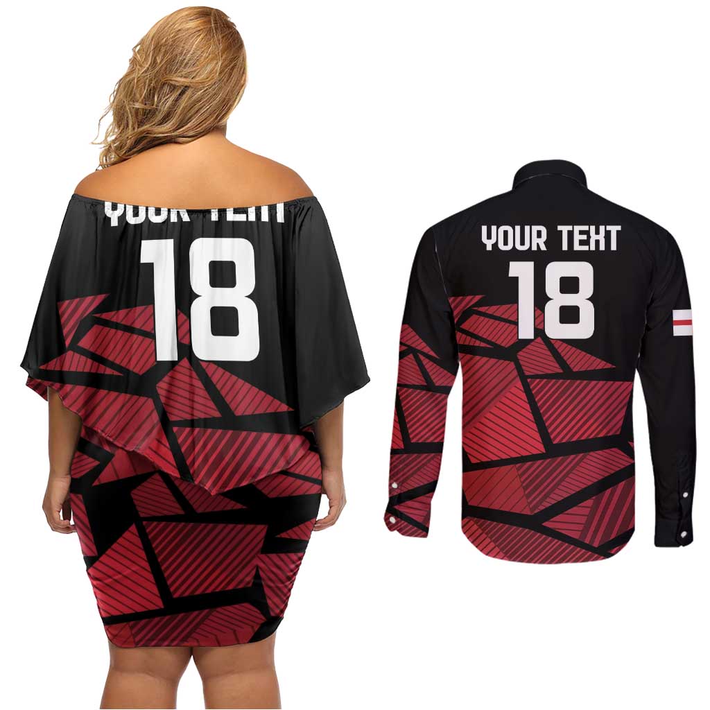 England Rugby Custom Couples Matching Off Shoulder Short Dress and Long Sleeve Button Shirt Red Roses Go Champion - Wonder Print Shop