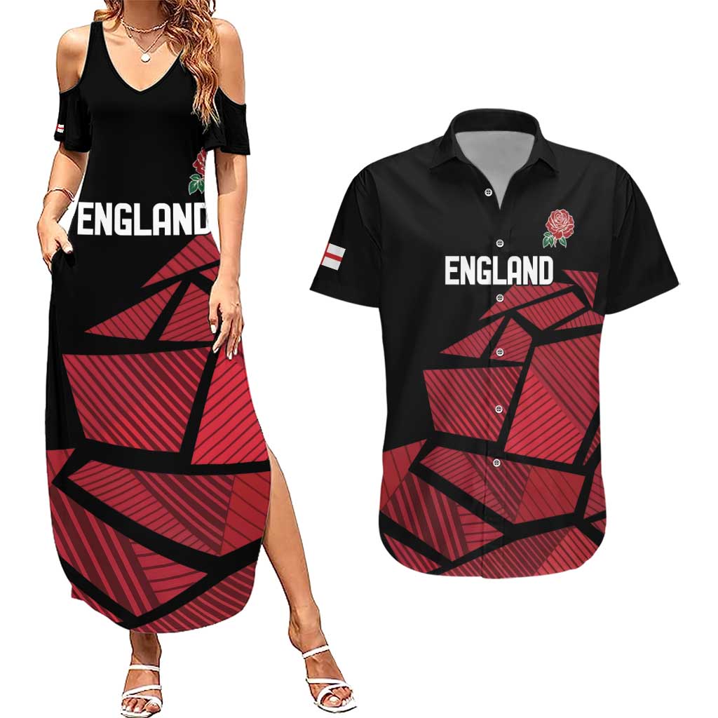 England Rugby Custom Couples Matching Summer Maxi Dress and Hawaiian Shirt Red Roses Go Champion - Wonder Print Shop