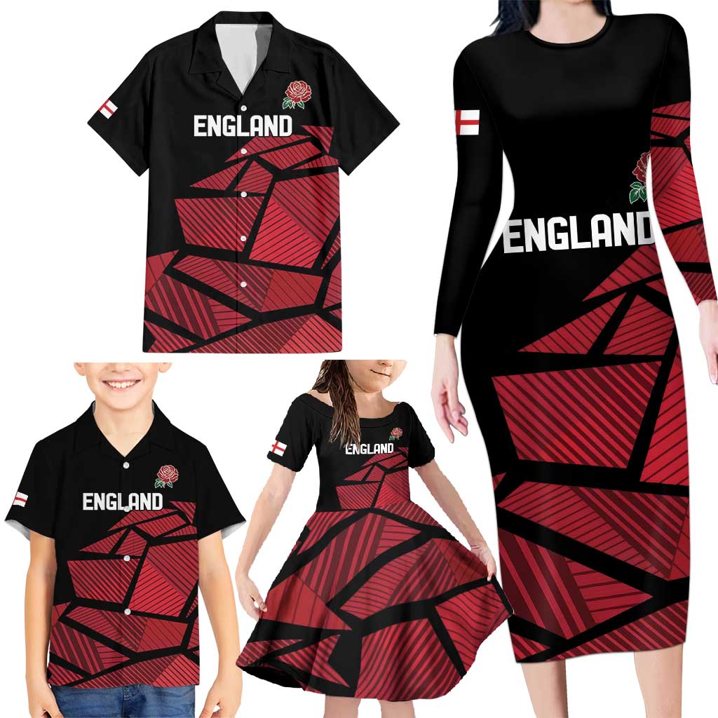 England Rugby Custom Family Matching Long Sleeve Bodycon Dress and Hawaiian Shirt Red Roses Go Champion - Wonder Print Shop