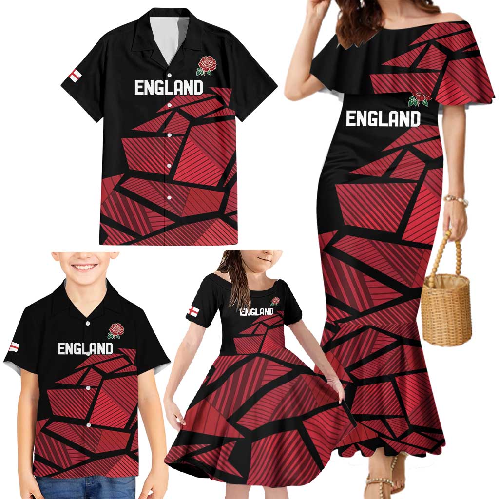 England Rugby Custom Family Matching Mermaid Dress and Hawaiian Shirt Red Roses Go Champion - Wonder Print Shop