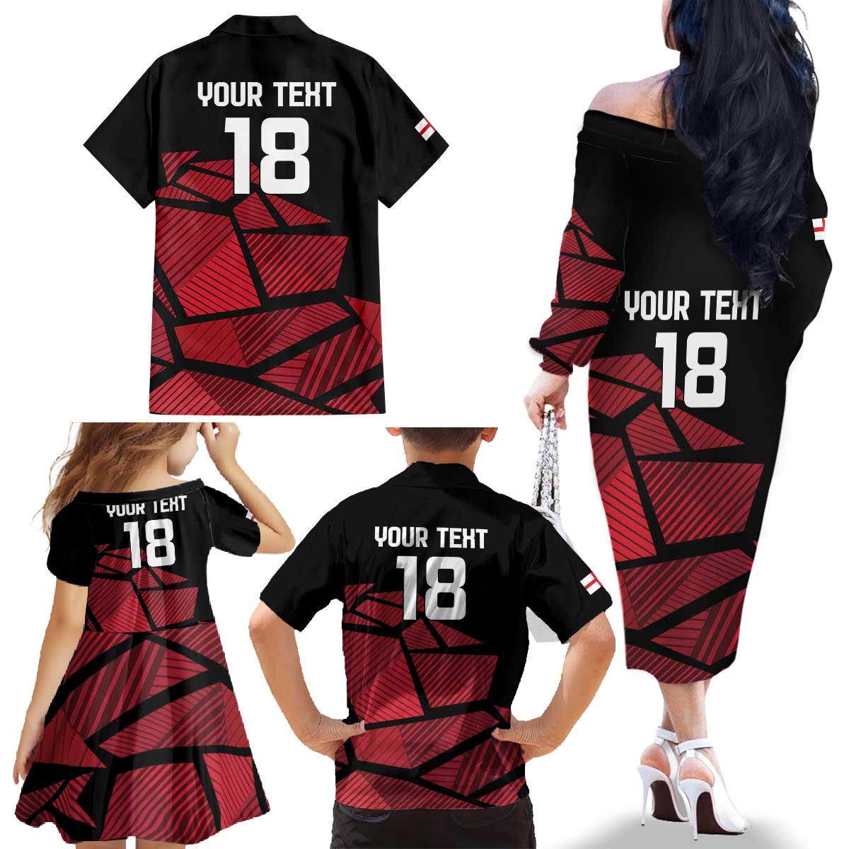 England Rugby Custom Family Matching Off The Shoulder Long Sleeve Dress and Hawaiian Shirt Red Roses Go Champion - Wonder Print Shop