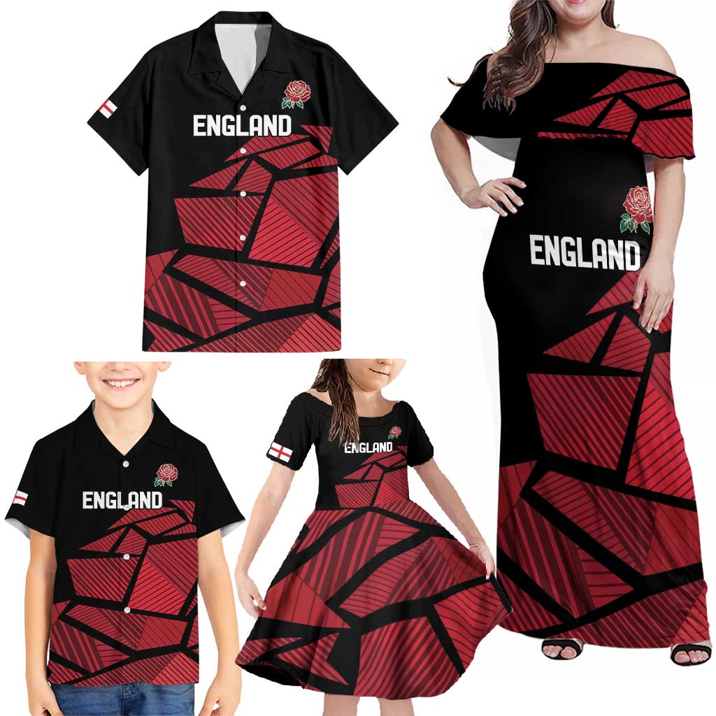 England Rugby Custom Family Matching Off Shoulder Maxi Dress and Hawaiian Shirt Red Roses Go Champion - Wonder Print Shop