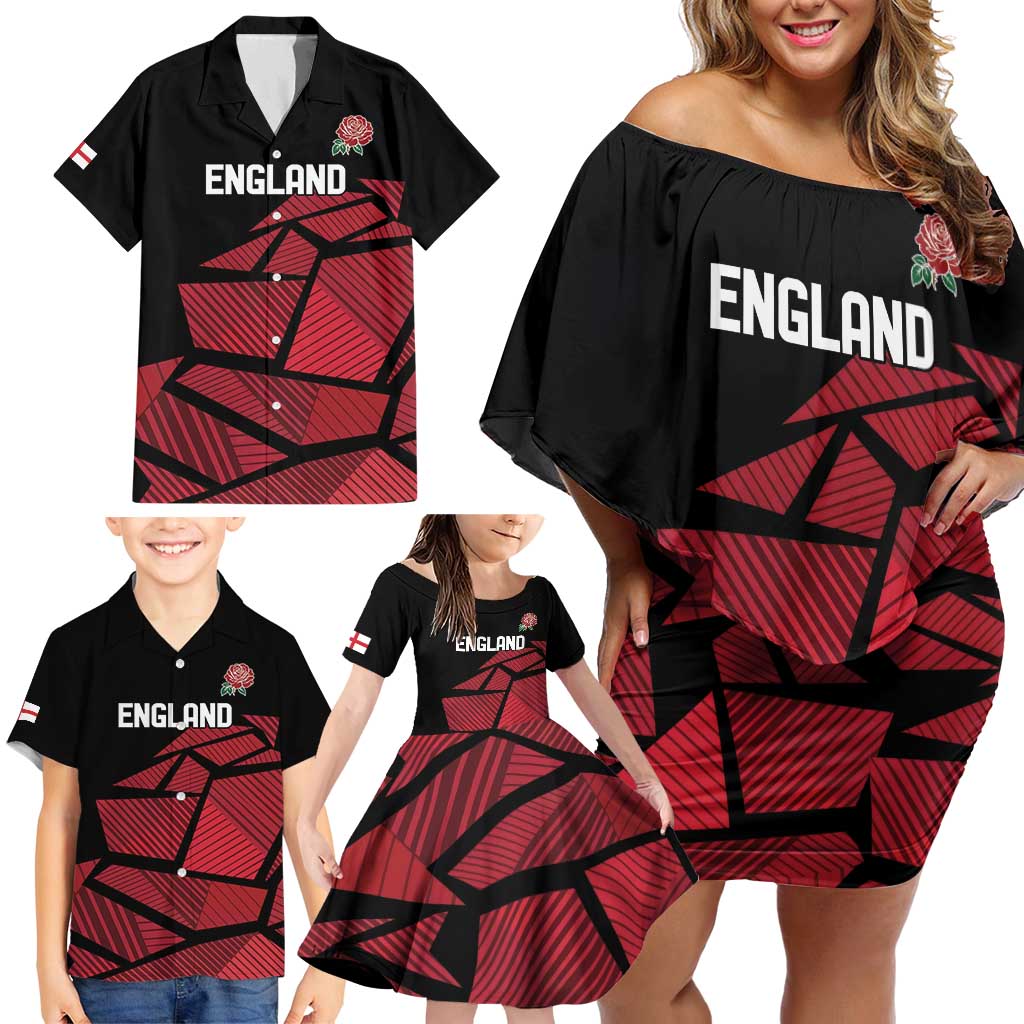 England Rugby Custom Family Matching Off Shoulder Short Dress and Hawaiian Shirt Red Roses Go Champion - Wonder Print Shop