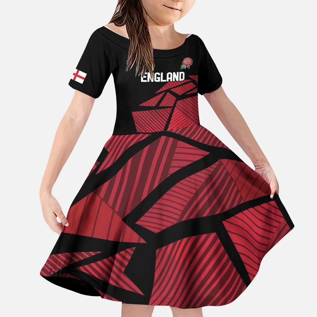England Rugby Custom Kid Short Sleeve Dress Red Roses Go Champion - Wonder Print Shop