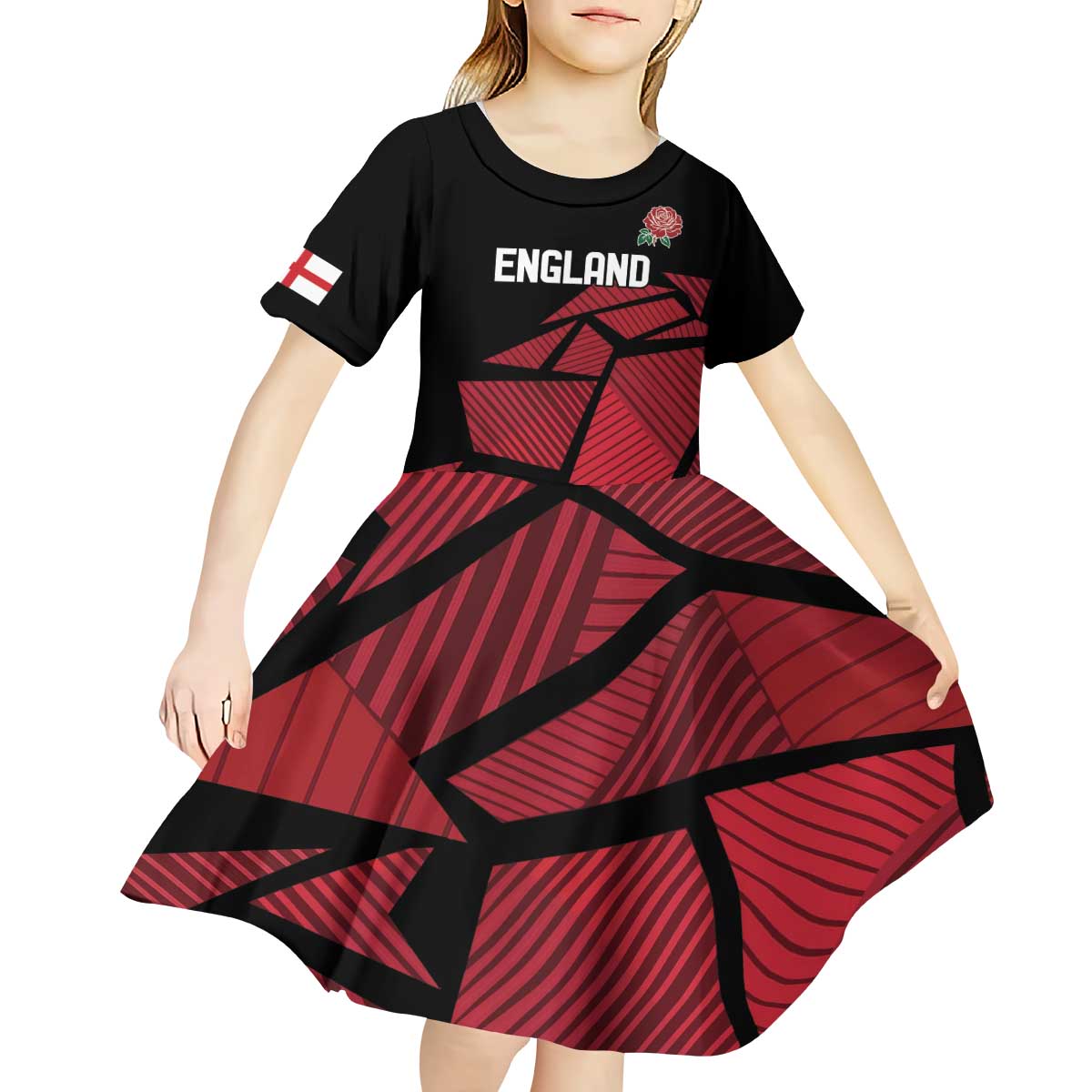 England Rugby Custom Kid Short Sleeve Dress Red Roses Go Champion - Wonder Print Shop