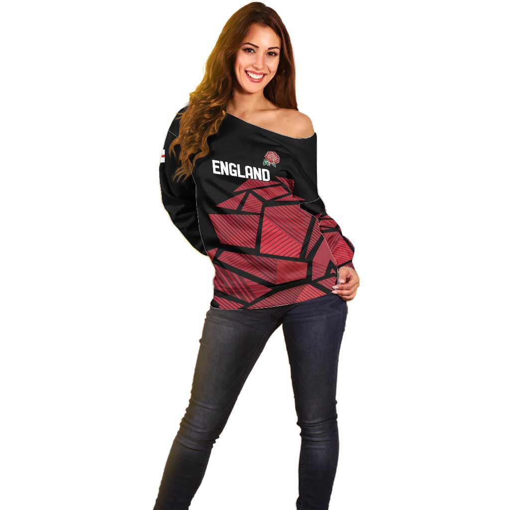 England Rugby Custom Off Shoulder Sweater Red Roses Go Champion - Wonder Print Shop