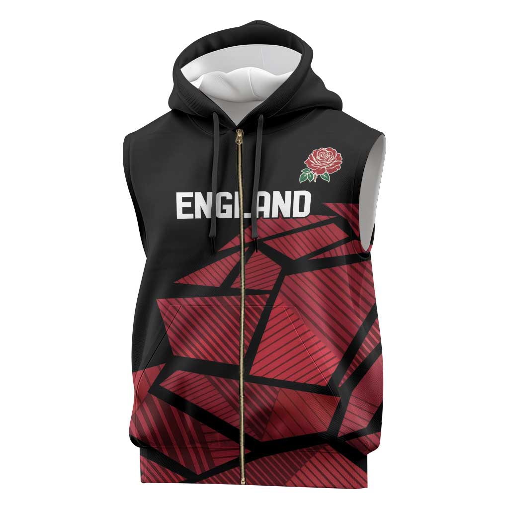 England Rugby Custom Sleeveless Zip Hoodie Red Roses Go Champion - Wonder Print Shop