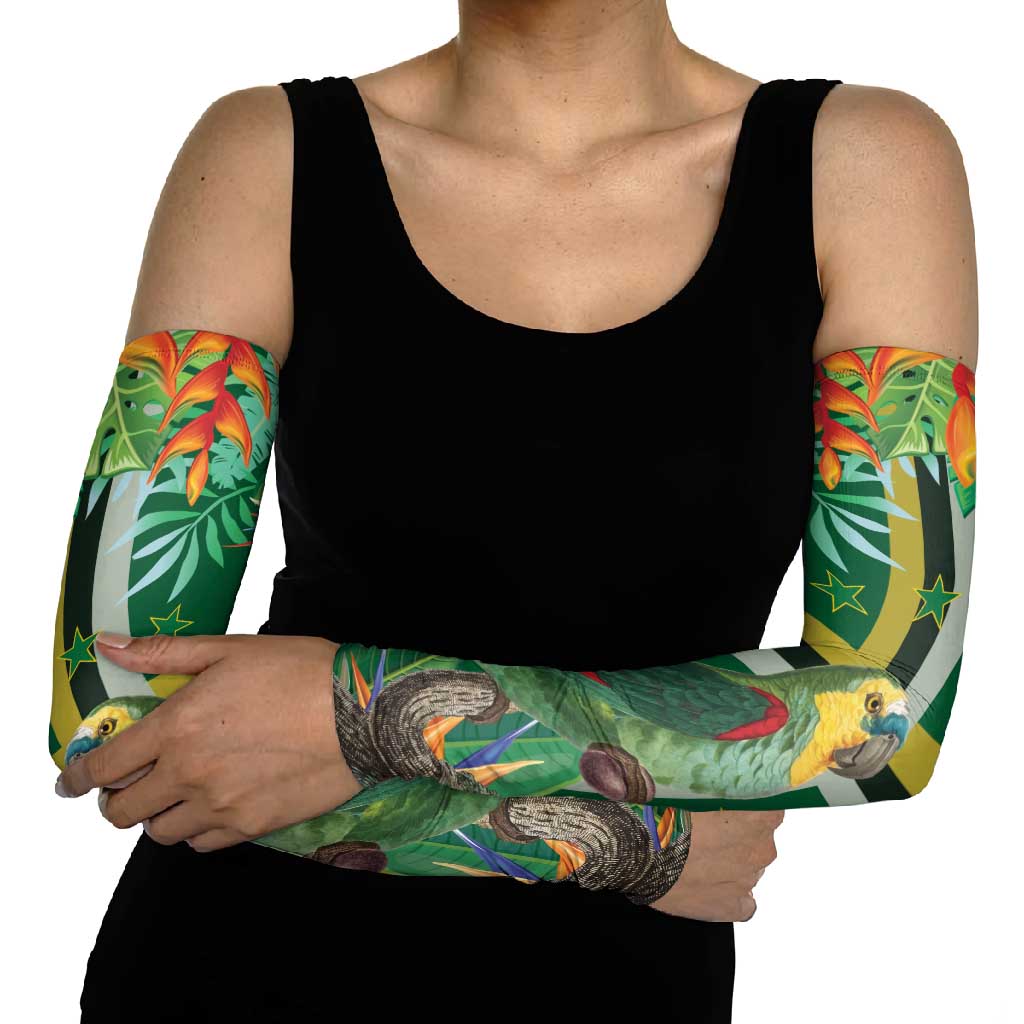 Dominica Sisserou Parrot Arm Sleeves Tropical Flower Flag Style - Wonder Print Shop