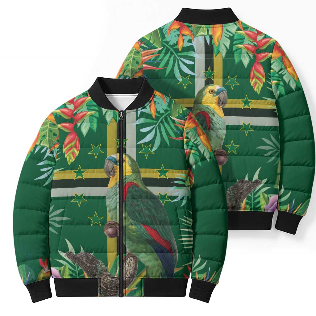 Dominica Sisserou Parrot Bomber Puffer Jacket Tropical Flower Flag Style - Wonder Print Shop
