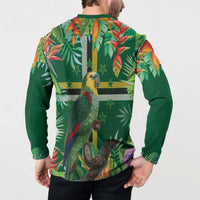 Dominica Sisserou Parrot Button Sweatshirt Tropical Flower Flag Style - Wonder Print Shop