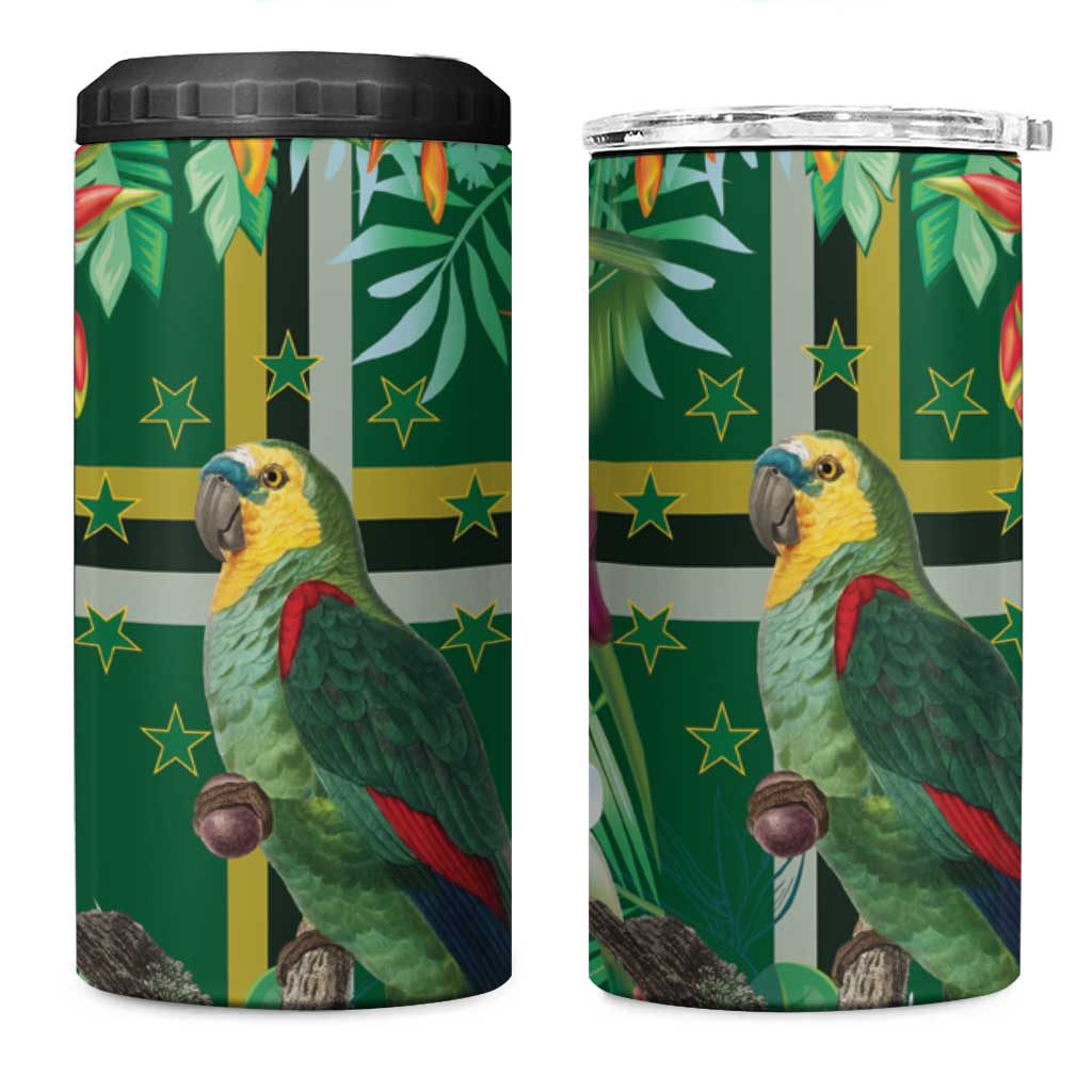 Dominica Sisserou Parrot 4 in 1 Can Cooler Tumbler Tropical Flower Flag Style - Wonder Print Shop
