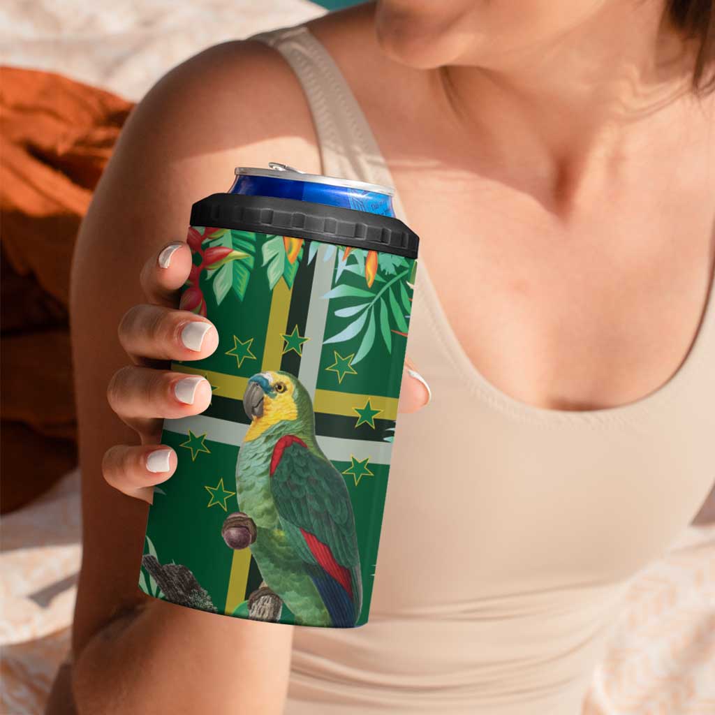 Dominica Sisserou Parrot 4 in 1 Can Cooler Tumbler Tropical Flower Flag Style - Wonder Print Shop