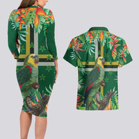 Dominica Sisserou Parrot Couples Matching Long Sleeve Bodycon Dress and Hawaiian Shirt Tropical Flower Flag Style - Wonder Print Shop