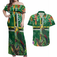 Dominica Sisserou Parrot Couples Matching Off Shoulder Maxi Dress and Hawaiian Shirt Tropical Flower Flag Style - Wonder Print Shop