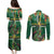 Dominica Sisserou Parrot Couples Matching Puletasi and Long Sleeve Button Shirt Tropical Flower Flag Style - Wonder Print Shop