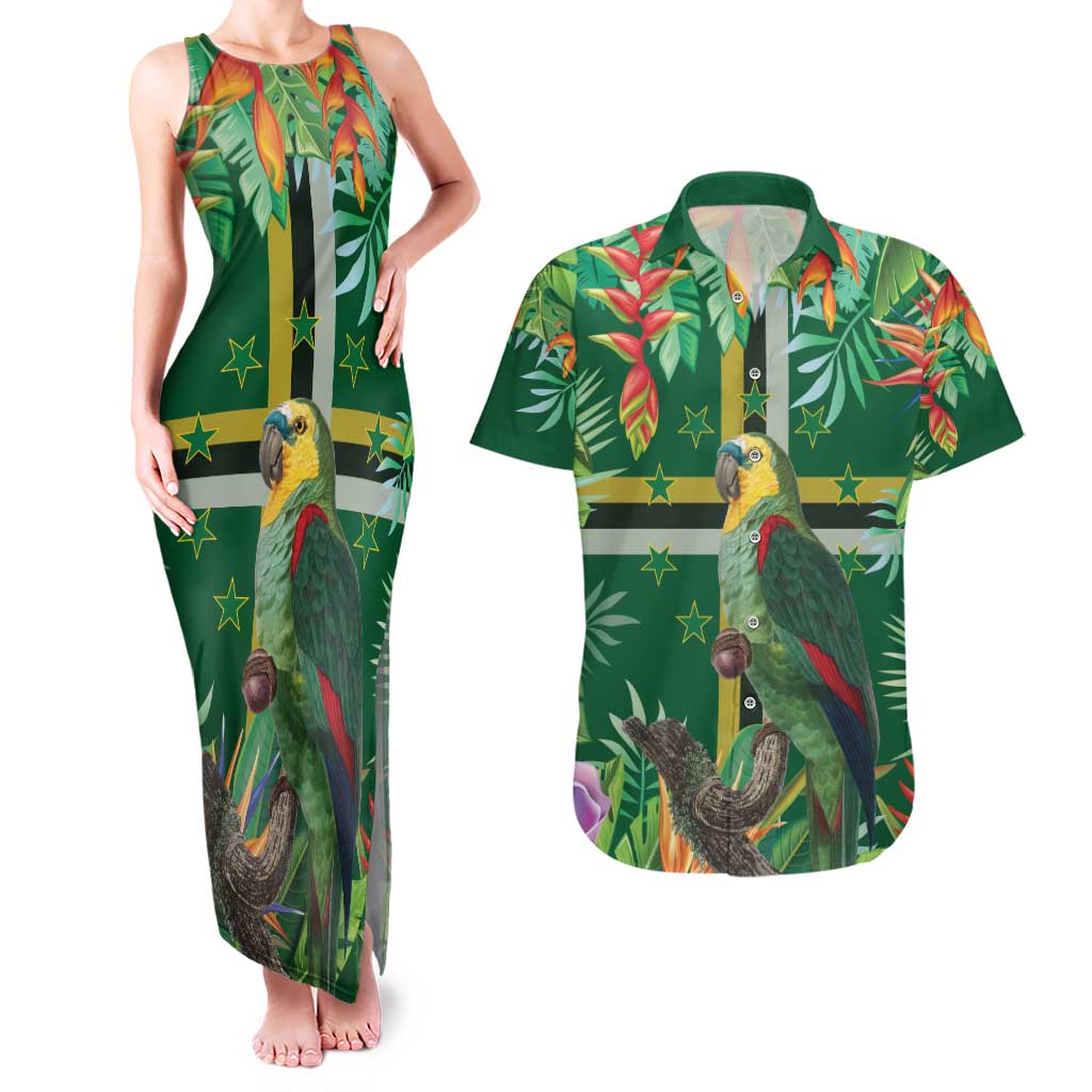 Dominica Sisserou Parrot Couples Matching Tank Maxi Dress and Hawaiian Shirt Tropical Flower Flag Style - Wonder Print Shop