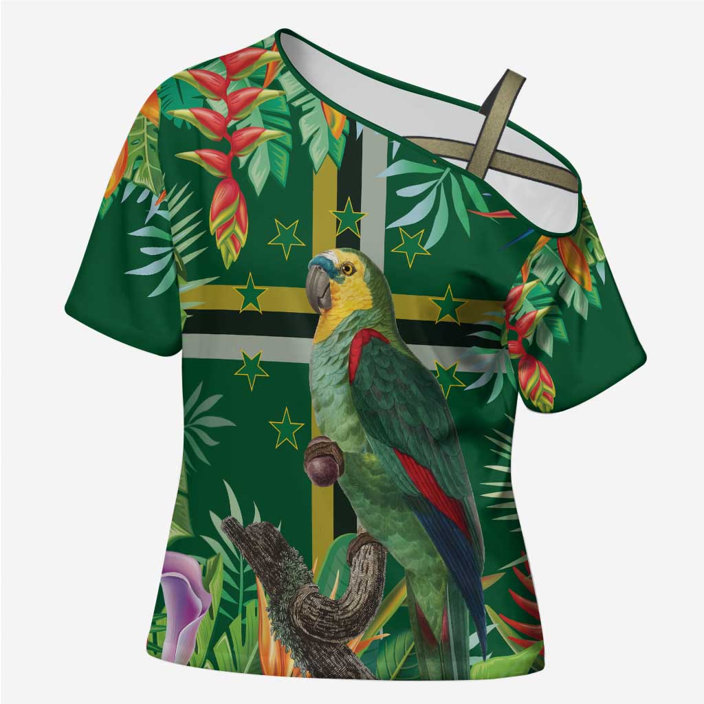 Dominica Sisserou Parrot Cross Shoulder Shirt Tropical Flower Flag Style - Wonder Print Shop