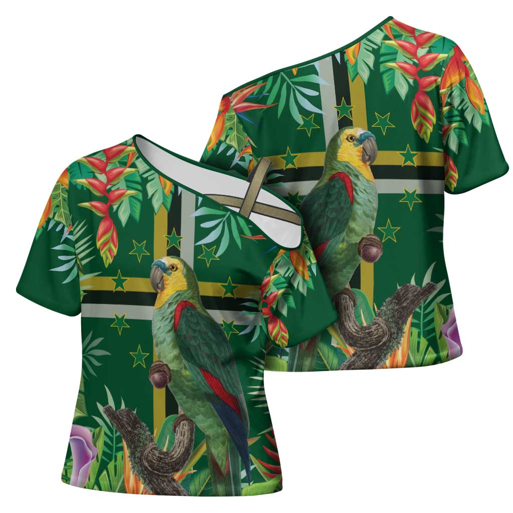 Dominica Sisserou Parrot Cross Shoulder Shirt Tropical Flower Flag Style - Wonder Print Shop