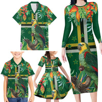 Dominica Sisserou Parrot Family Matching Long Sleeve Bodycon Dress and Hawaiian Shirt Tropical Flower Flag Style - Wonder Print Shop