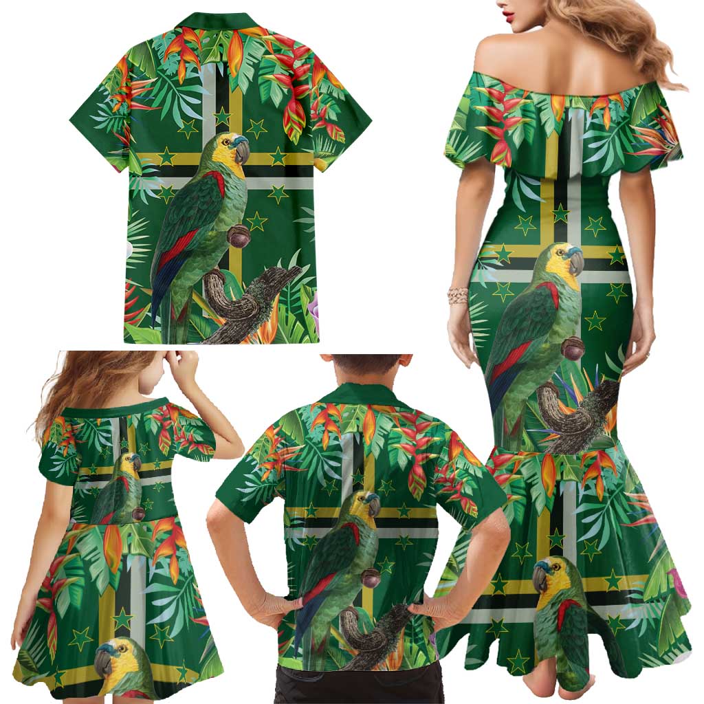 Dominica Sisserou Parrot Family Matching Mermaid Dress and Hawaiian Shirt Tropical Flower Flag Style - Wonder Print Shop