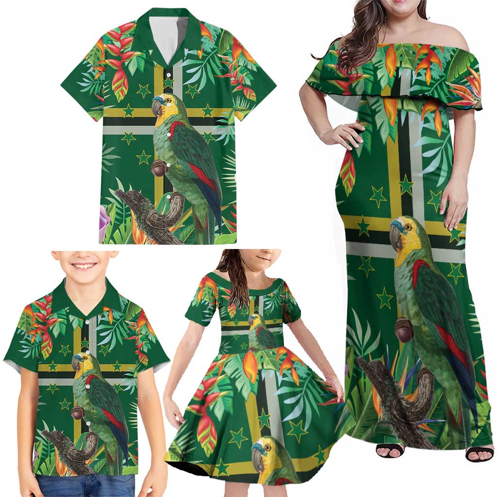 Dominica Sisserou Parrot Family Matching Off Shoulder Maxi Dress and Hawaiian Shirt Tropical Flower Flag Style - Wonder Print Shop