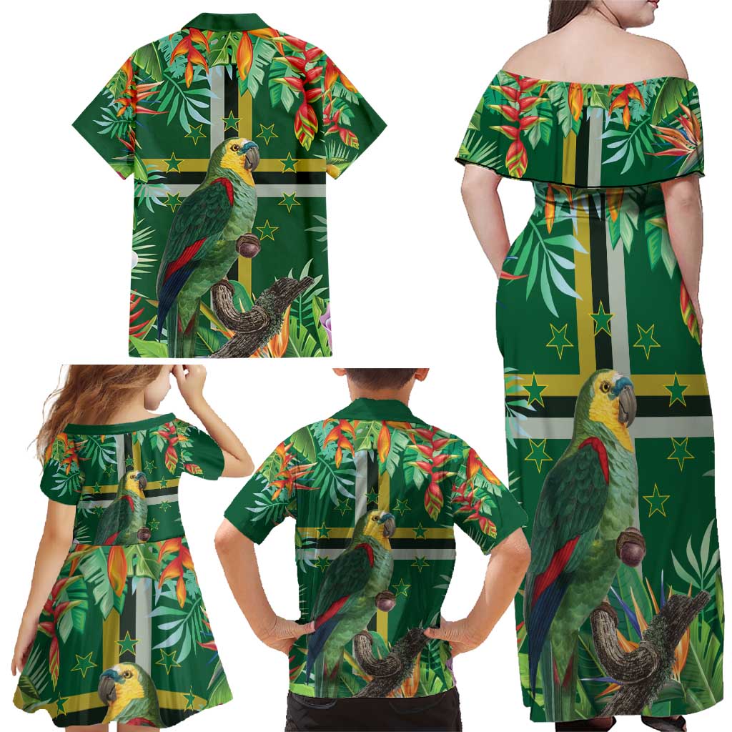 Dominica Sisserou Parrot Family Matching Off Shoulder Maxi Dress and Hawaiian Shirt Tropical Flower Flag Style - Wonder Print Shop