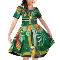 Dominica Sisserou Parrot Family Matching Off Shoulder Short Dress and Hawaiian Shirt Tropical Flower Flag Style - Wonder Print Shop