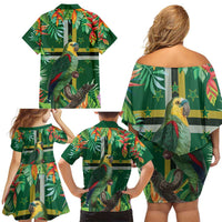 Dominica Sisserou Parrot Family Matching Off Shoulder Short Dress and Hawaiian Shirt Tropical Flower Flag Style - Wonder Print Shop