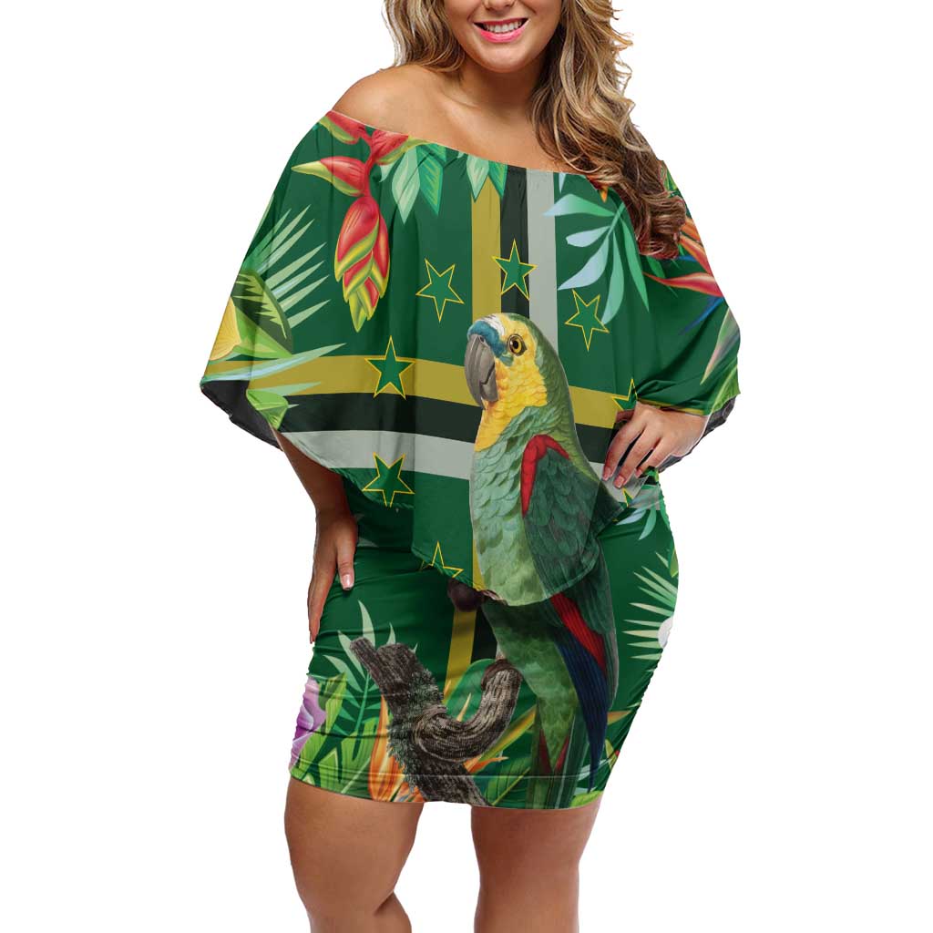 Dominica Sisserou Parrot Family Matching Off Shoulder Short Dress and Hawaiian Shirt Tropical Flower Flag Style - Wonder Print Shop