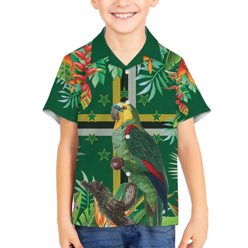 Dominica Sisserou Parrot Family Matching Off Shoulder Short Dress and Hawaiian Shirt Tropical Flower Flag Style - Wonder Print Shop