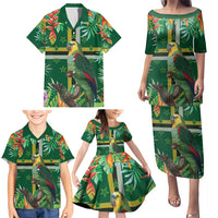 Dominica Sisserou Parrot Family Matching Puletasi and Hawaiian Shirt Tropical Flower Flag Style - Wonder Print Shop
