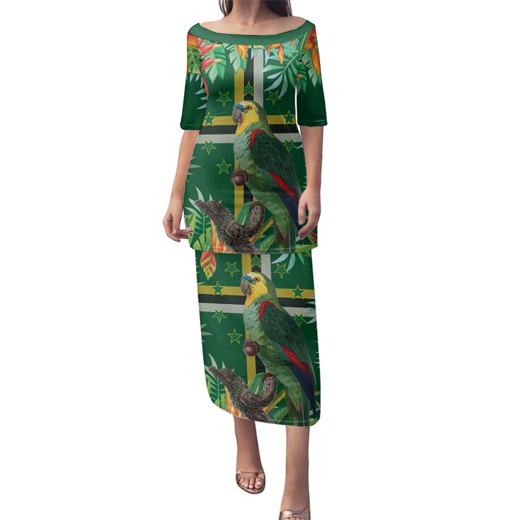 Dominica Sisserou Parrot Family Matching Puletasi and Hawaiian Shirt Tropical Flower Flag Style - Wonder Print Shop