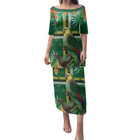 Dominica Sisserou Parrot Family Matching Puletasi and Hawaiian Shirt Tropical Flower Flag Style - Wonder Print Shop