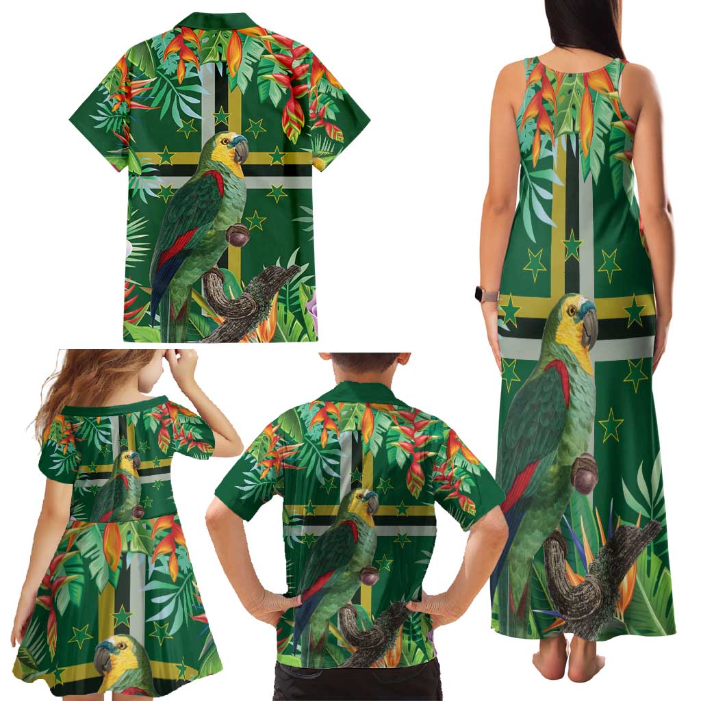 Dominica Sisserou Parrot Family Matching Tank Maxi Dress and Hawaiian Shirt Tropical Flower Flag Style - Wonder Print Shop